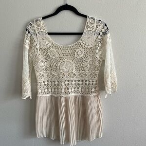 Women’s Cream Crochet Lace Peplum Top
